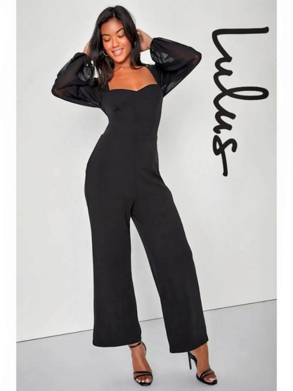 Lulus Perfect Charisma Black Mesh Long Sleeve Wide-Leg Jumpsuit - Picture 4 of 9